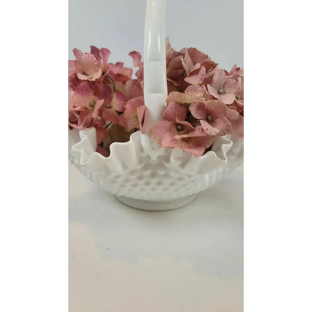 Vintage Fenton Hobnail‎ Milk Glass Basket White